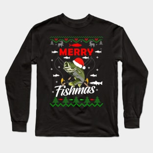 Ugly Fishing Christmas Bass Fish Merry Fishmas Pajama Long Sleeve T-Shirt